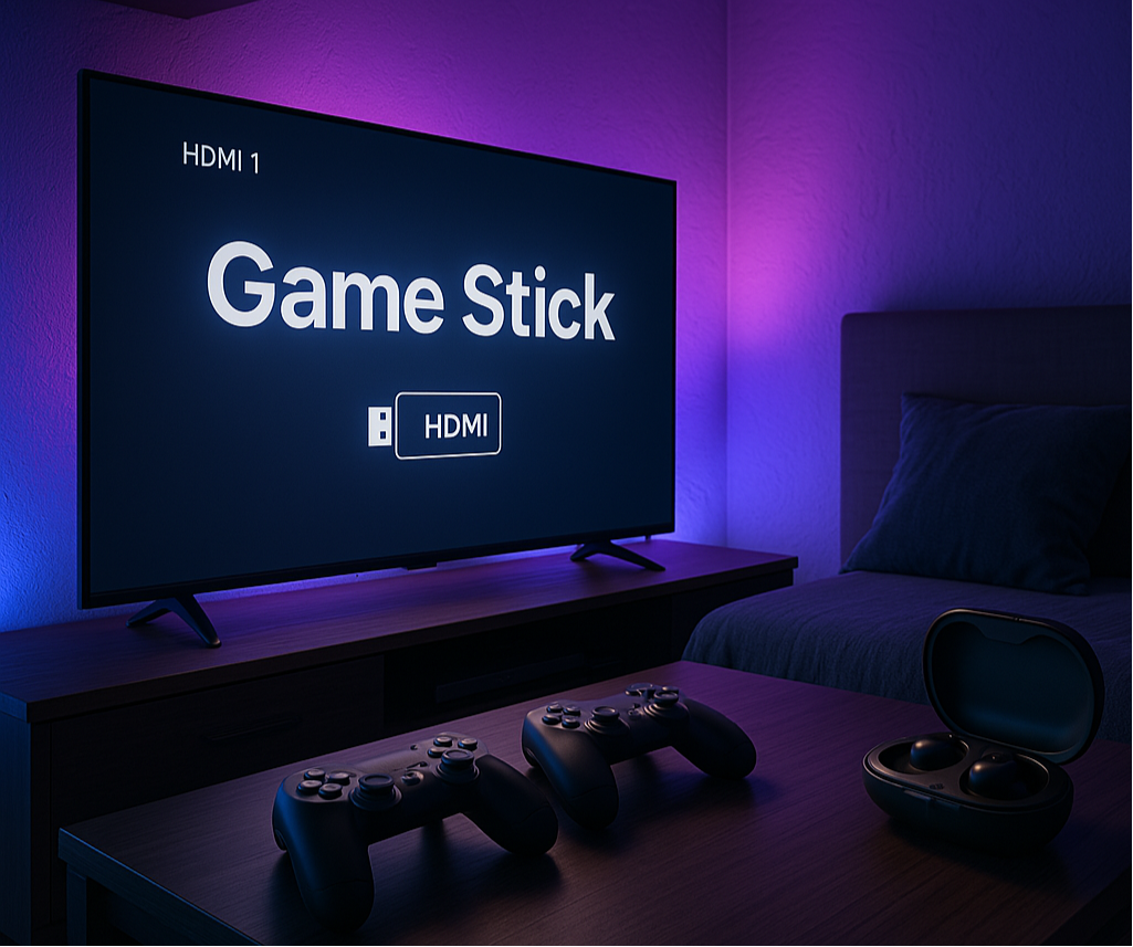 MaxPlay™- Game Stick y Audífonos Bluetooth: ¡juega, escucha y vive la emoción!